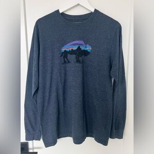 Patagonia Fitz Roy Bison Long Sleeve Shirt Men's L Blue Crew Neck Jackson Hole